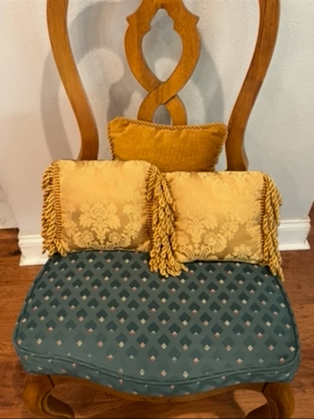 Vintage Gold and Purple brocade Decorative Throw Pillow Set with corded fringe.